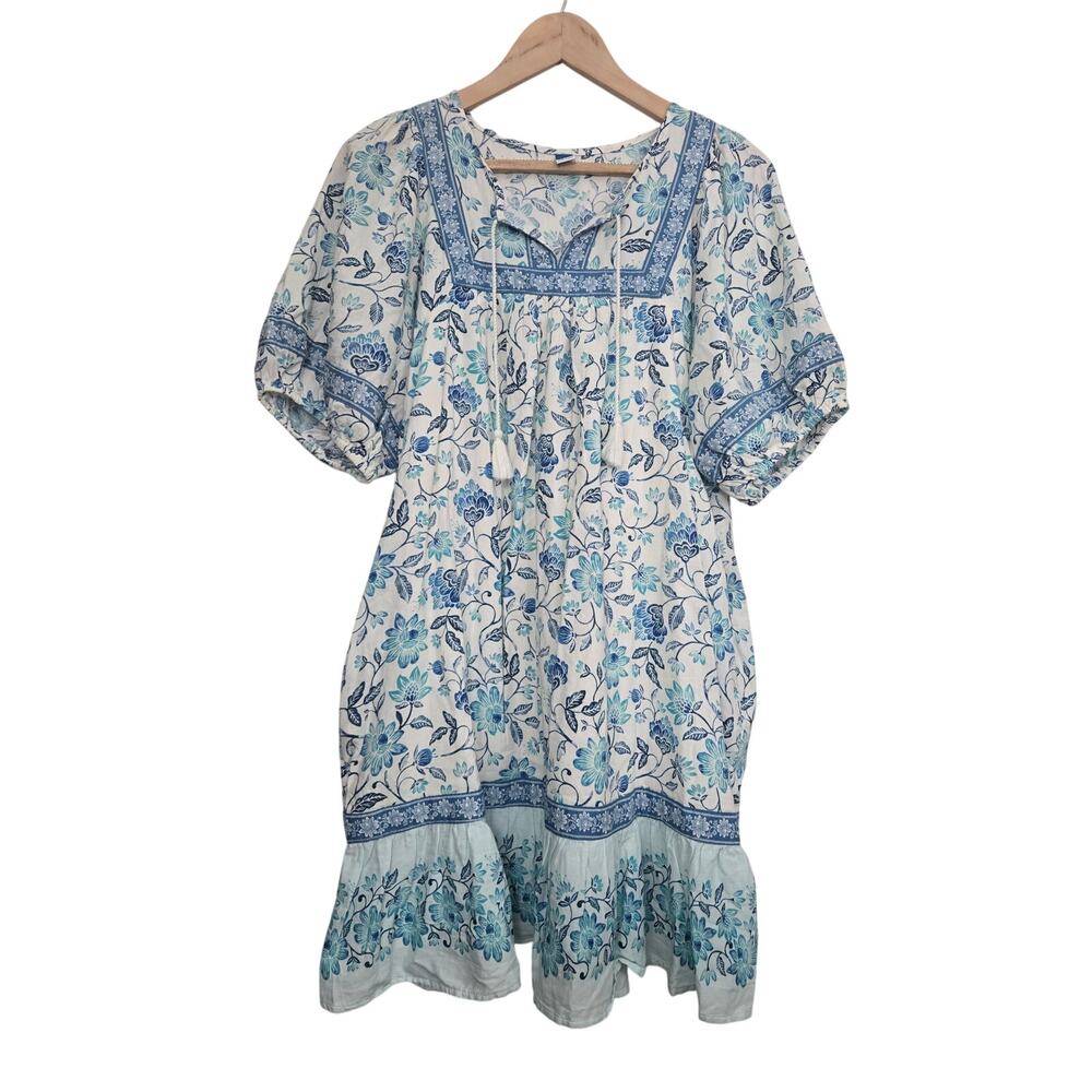 Old Navy Puff Sleeve Floral Printed Mini Swing Dress Size M Blue White Summer - Picture 4 of 12
